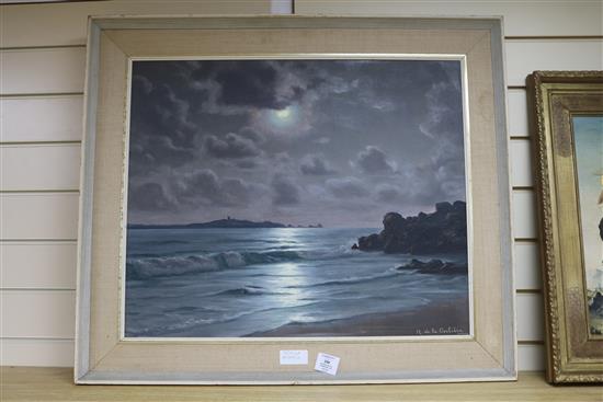 Roger de la Corbiere, oil on canvas, Moonlit seascape, 52 x 64cm